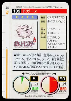 Koffing No. 109 Green Bandai Carddass Series 1-2 G Pokemon Japanese Near Mint - Image 2