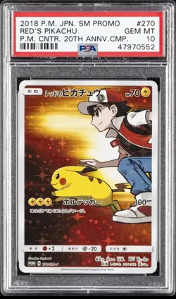 Pokemon Red's Pikachu P.M. Center 20th Ann. JPN Full Art Promo 270/SM-P PSA 10 - Image 1