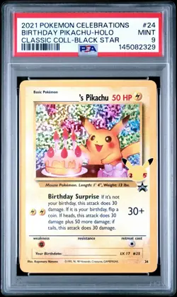 PSA 9 Birthday Pikachu Holo 24 Celebrations Classic Collection Pokemon - Image 1