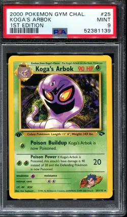 PSA 9 Pokemon 2000 1st Edition Gym Challenge Koga's Arbok #25 - Image 1