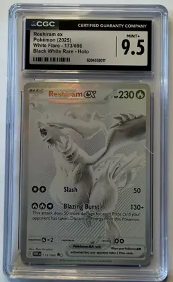 2025 POKEMON WHITE FLARE BW RARE HOLO #173/086 RESHIRAM EX CGC 9.5 MINT+ - Image 1