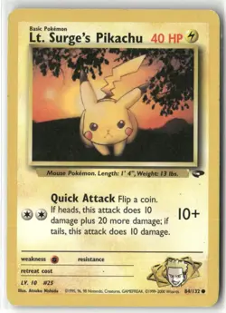 Pokemon Lt. Surge's Pikachu 084/132 Unlimited Gym Challenge Common - Image 1