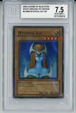 2002 YUGIOH 1ST ED LOB-062 MYSTICAL ELF SUPER RARE BGS 7.5 NM-MT #0015285819 - Image 1