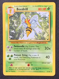 Beedrill 17/102 Base set non holo rare vintage WOTC pokemon card - Image 1
