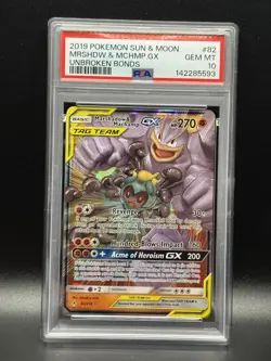 PSA 10 GEM MINT Marshadow & Machamp GX 82 Unbroken Bonds Pokemon Card - Image 1