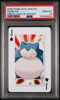 2006 JP Pokemon Center 10th Anniversary Poker Playing Cards Snorlax Jack PSA 10 - Image 1