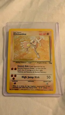 Pokemon TCG Hitmonlee Fossil Holo Rare Card 7/62 LP Condition 1999 - Image 1