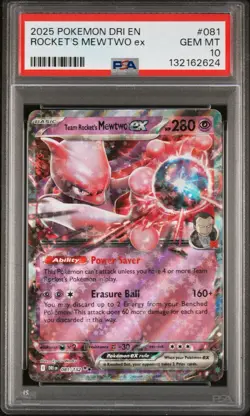 2025 POKEMON DRI EN-DESTINED RIVALS #081 TEAM ROCKET'S MEWTWO EX PSA 10 - Image 1