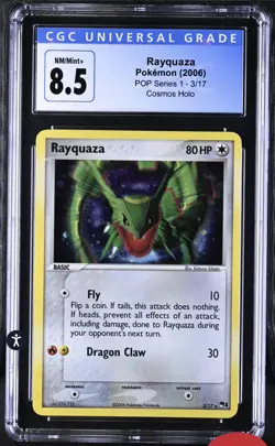 Rayquaza Pokemon 2006 Pop Series 1 - 3/17 Cosmo Holo CGC 8.5 Mint + - Image 1