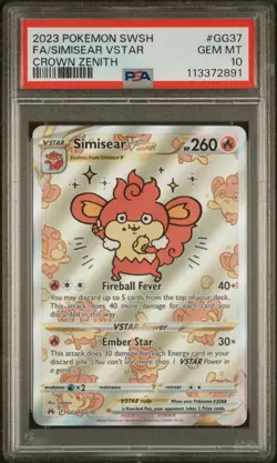 Pokemon TCG Simisear VSTAR GG37/GG70 Crown Zenith PSA Gem MT 10 - Image 1