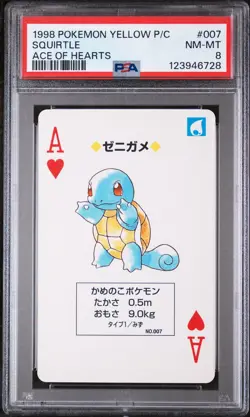 1998 POKEMON YELLOW VERSION PLAYING CARDS ACE OF HEARTS #007 SQUIRTLE PSA 8 - Image 1