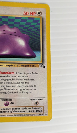 Ditto - 18/62 - Non-Holo Rare - Unlimited Fossil Set - Pokemon Card LP - Image 4