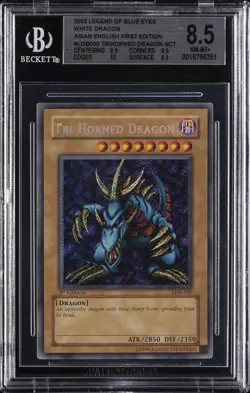2002 YU-GI-OH! LOB-LEGEND OF BLUE EYES WHITE DRAGON TRI-HORNED DRAGON BGS 8.5 - Image 1