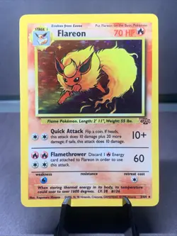 Pokemon TCG Flareon 3/64 Jungle Set Unlimited Holo Rare 1999 WOTC VTG LP - Image 1