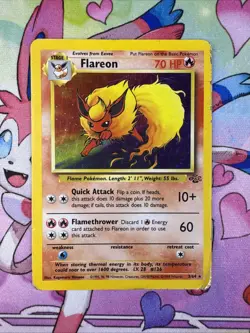 Pokemon 1998 TCG Flareon Jungle 3/64 Holo Unlimited Holo Rare MP - Image 1