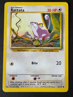 Rattata Pokemon Common Card Base Set - 61 /102 1999 - Image 1