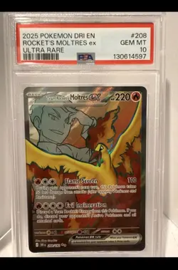 Team Rockets Moltres ex PSA 10 English Pokemon Card 208 Destined Rivals 2025 - Image 1