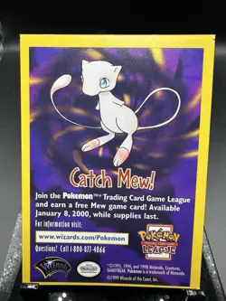 SQUARE CORNER Catch Mew 1999 Mew PROMO Insert WOTC Pokemon League Cards LP - Image 1