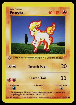 Pokemon Card - Ponyta Base Set Shadowless 60/102 1st Edition Common - Image 1
