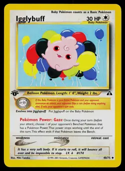 Pokemon Card - Igglybuff Neo Discovery 40/75 Uncommon 1st Edition - Image 1