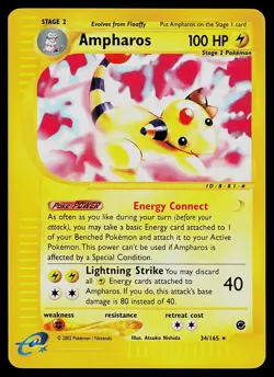 Pokemon Card - Ampharos Expedition Base Set 34/165 Reverse Holo Rare - Image 1