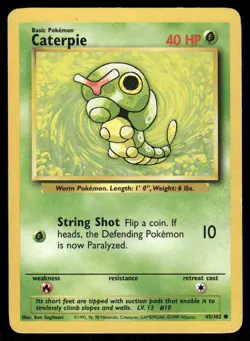 Pokemon Cards Caterpie 45/102 Base Set WOTC Unlimited Common LP *2 - Image 1