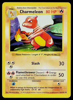 Pokemon Card - Charmeleon Base Set (Shadowless) 24/102 Uncommon - Image 1