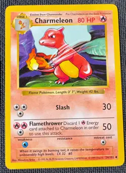 CHARMELEON 24/102 UNCOMMON BASE SET POKEMON SHADOWLESS MP - Image 1