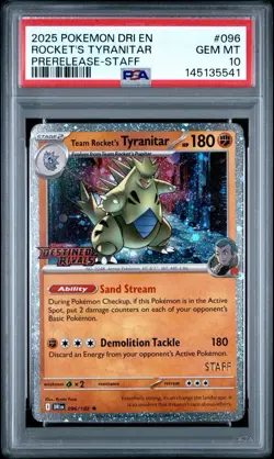 PSA 10 - Team Rocket’s Tyranitar Staff Stamped 096/182 Destined Rivals Pokemon - Image 1