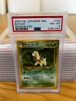 Pokemon - Bayleef - Japanese Neo Premium File - Non-Holo - PSA 8 - 153 - Image 1