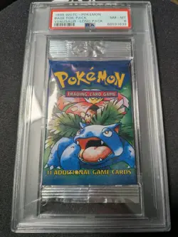 1999 Pokemon Base Set Unlimited Booster Pack PSA 8 Long Pack Venusaur Art - Image 1