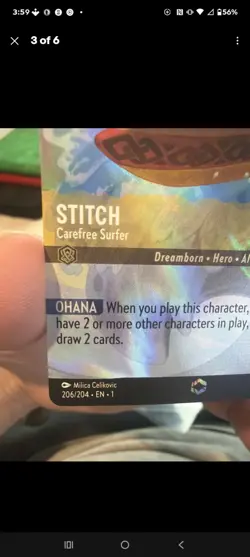 Disney Lorcana Stitch Carefree Surfer Enchanted 206/204 Holo The First Chapter … - Image 3
