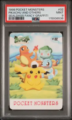 1998 POCKET MONSTERS SEALDASS FANCY GRAFFITI #02 PIKACHU AND OTHERS PSA 9 - Image 1