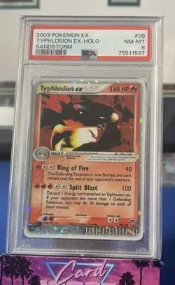 2003 POKEMON EX SANDSTORM #99 TYPHLOSION EX-HOLO PSA 8 - Image 1