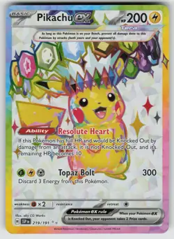 Pikachu ex 219/191 Surging Sparks Ultra Rare Pokemon Card NM - Image 1