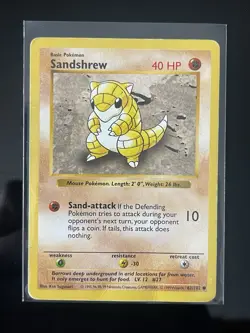 Pokemon Sandshrew Base Set 62/102 Regular Common 40 HP SHADOWLESS - Image 1