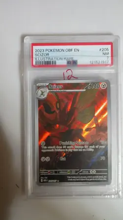 Pokemon Scizor 205/197 SV03 Obsidian Flames Illustration Rare Holo PSA 7 English - Image 1