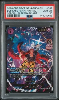 2026 One Piece OP14 EB04 Eustass "Captain" Kid Special Alt Art PSA 10 GEM MINT - Image 1