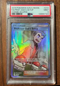 Pokemon Professor Oak's Setup Cosmic Eclipse Full Art #233 PSA 9 Mint - Image 1