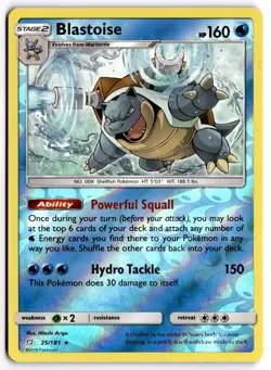 Pokemon TCG Blastoise 25/181 SM - Team Up Rare Reverse Holo - Image 1