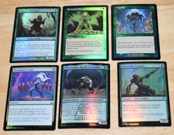 MTG 6x Green FOIL Axebane Guardian, Reverent Silence, Magnify, Skyshroud Claim - Image 1