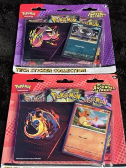 Pokemon Ascended Heroes 3 pack Blister Pack x2 Charmander & Gastly Tech Sticker - Image 1