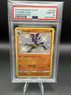 Pokemon Lucario SV22/SV94 Hidden Fates: Shiny Vault Shiny Holo Rare Holo PSA 10 - Image 1