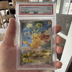 PSA 9 Pikachu 027 S & V Paldea Evolved ETB Promo Holo Pokemon TCG 2023 - Image 1