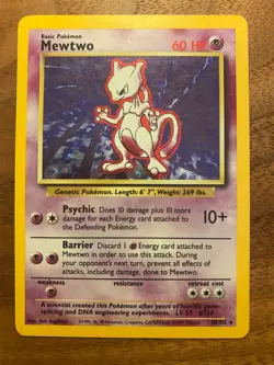 1999 Pokemon Base Set unlimited #10 Mewtwo Holo MP - Image 1