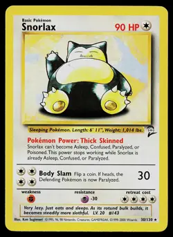 Pokemon Card Base Set 2 Snorlax 30/130 Rare - Image 1