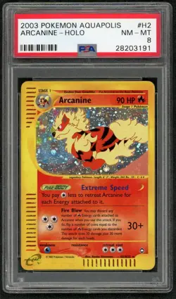 2003 Pokemon Aquapolis Arcanine Holo H2/H32 PSA 8 - Image 1