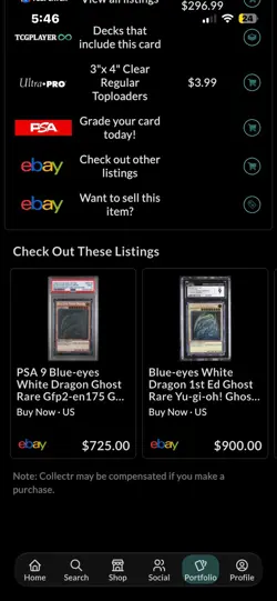 Yu-Gi-Oh Blue-Eyes White Dragon 2022 Ghost Rare 1st Edition PSA 9 - Image 5