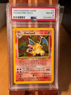 1999 Pokemon Game CHARIZARD HOLO #4 PSA 8 Fantastic - Image 1