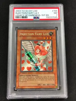 Yugioh 2003 Injection Fairy Lily 1st LOD-100 PSA 7 Secret Rare! - Image 1